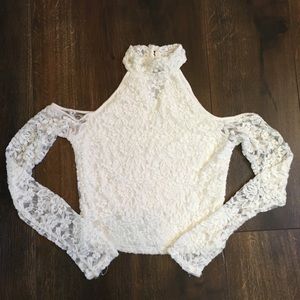 Tobi white lace crop top